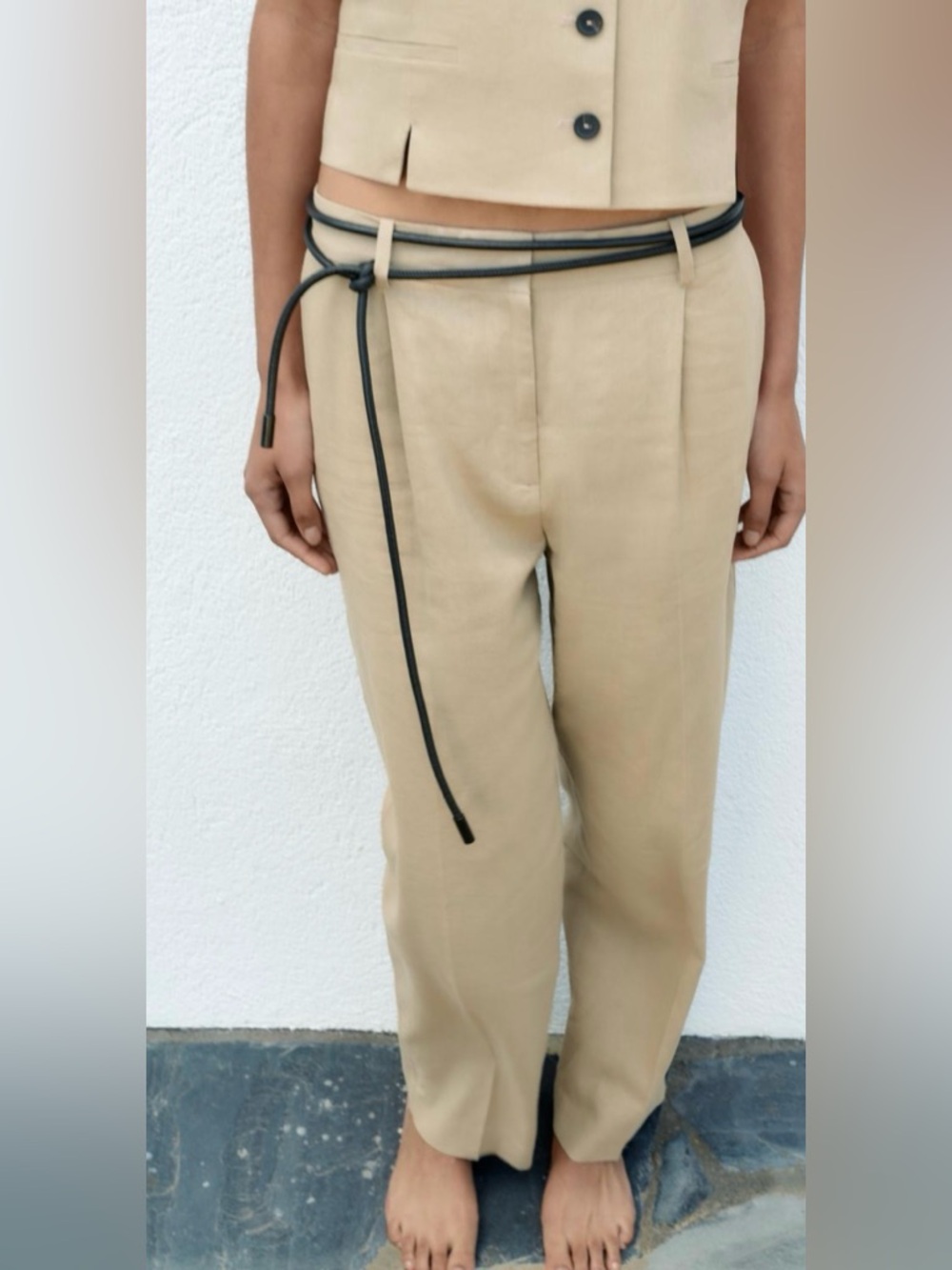 ZARA Straight Leg Linen Blend Taupe Brown Pants Medium